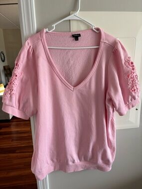 torrid Light Pink V-Neck Puff Sleeve Knit Top